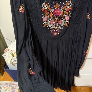 Free People Black Dress with Floral Embroidery